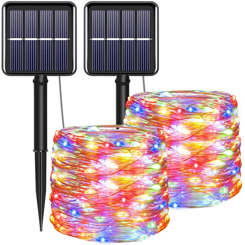 YAOZHOU Solar Christmas String Lights Multicolor Outdoor Waterproof 100 LEDï¼ˆ2 Packï¼‰ 8 Modes Copper String Lights Fairy Lights for Valentine's Day Garden, Patio, Fence, Balcony, Outdoors(Multicolor 2pcsï¼‰ - Image 1